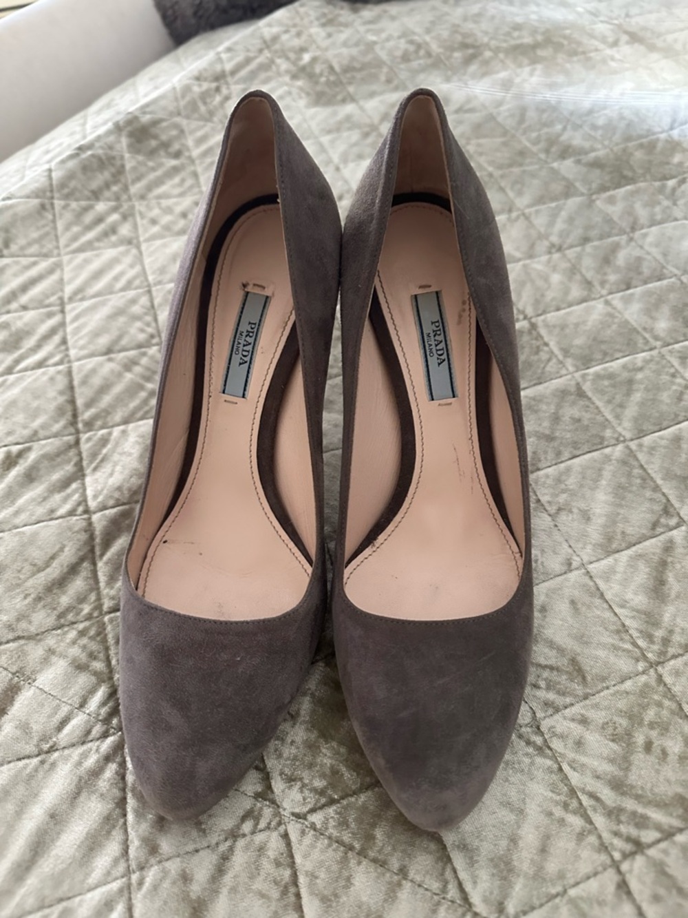 Prada Gray Suede Pumps